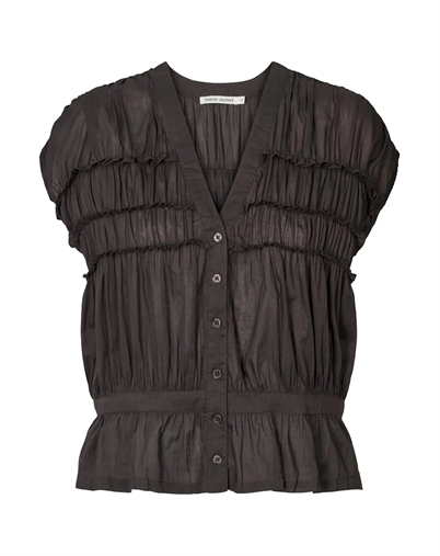 Rabens Saloner - Elenor Voile Frill Top - Liquorice 